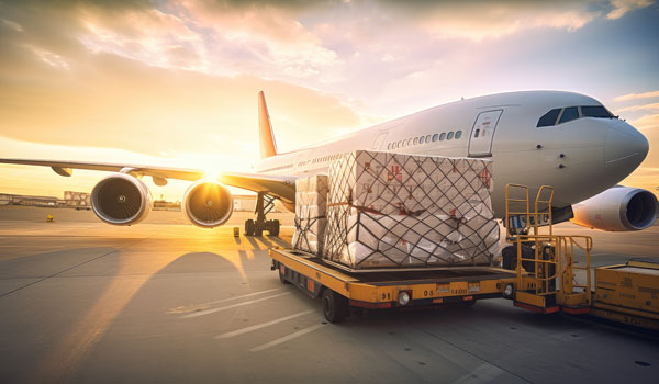 An aeroplane being loaded with freight