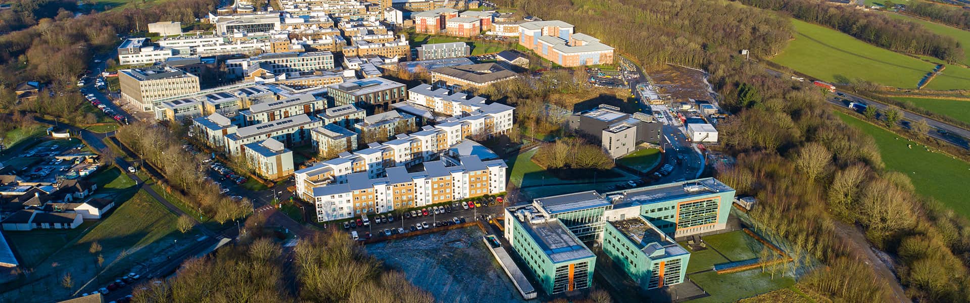 Aerial view of Lancaster University campus