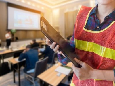 Someone with a hi-visibility vest and a clipboard.