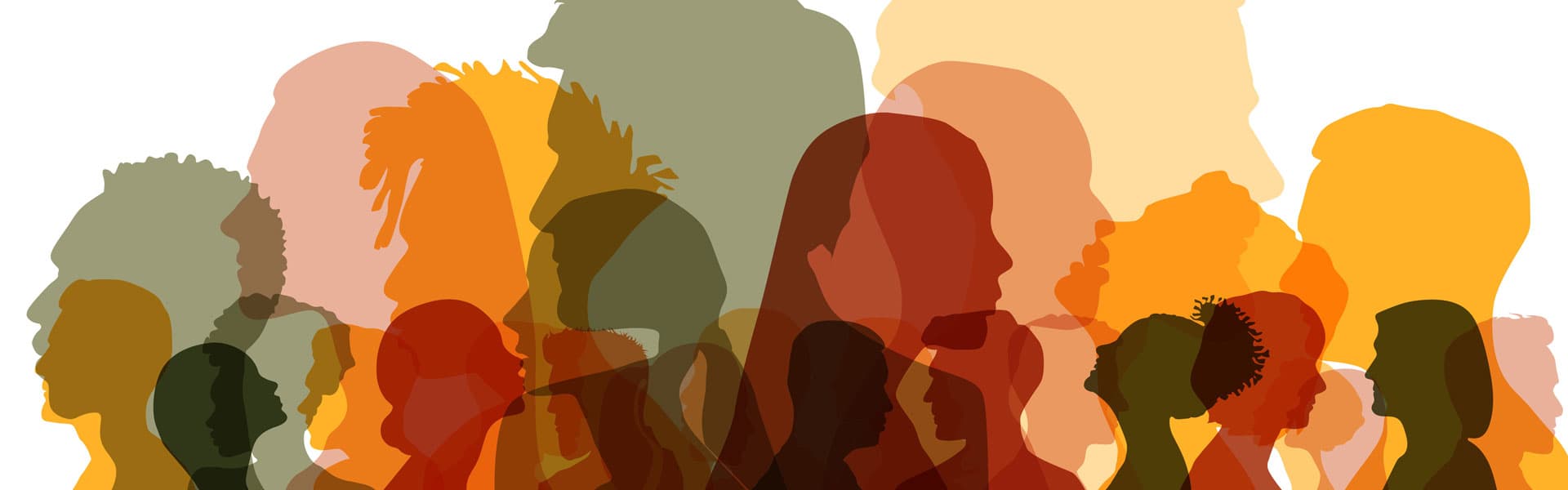 Group side silhouette men and women of different culture
