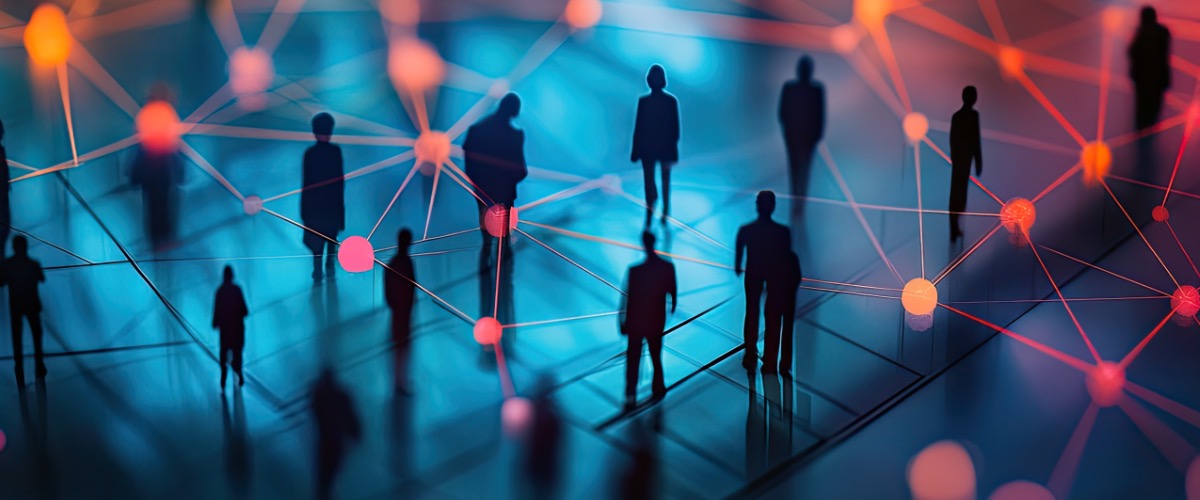 An AI-generated image of human figures standing in silhouette on a large map.